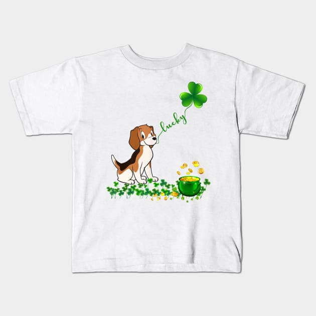 Beagle Dog Lucky Shamrock St Patricks Day Kids T-Shirt by Pretr=ty